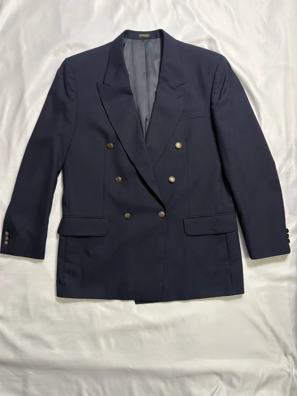 Vintage Oscar De La Renta Double-Breasted Men's Suit Blazer Size 46 Navy Blue